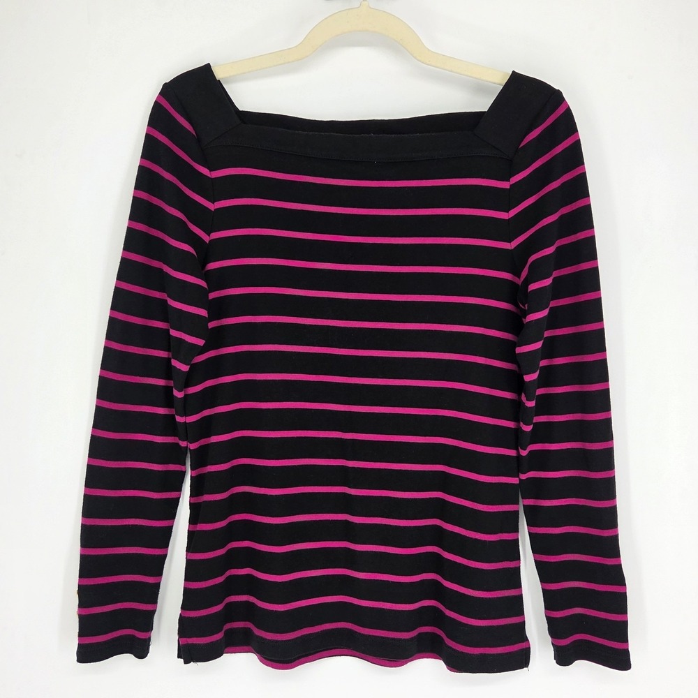 LRL Striped Boatneck T Shirt Petite M Designer Nautical Preppy Minimalist Casual